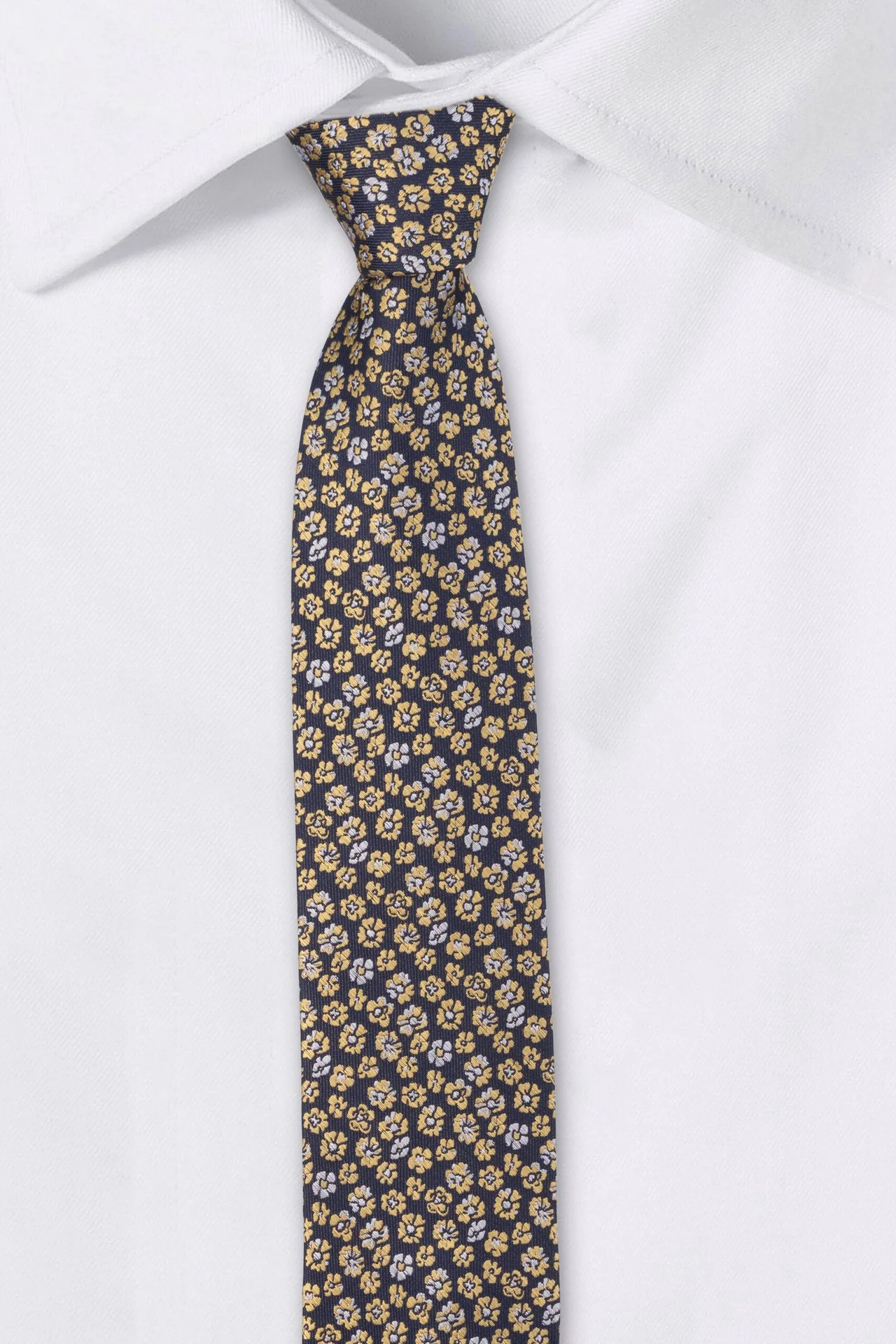 Yellow Floral Different Tail Silk Necktie for Men