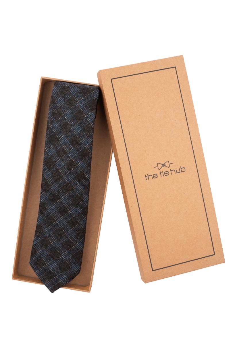 Black Checks Wool Necktie for Men