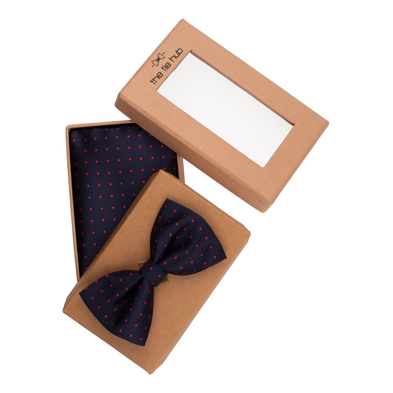 Polka Navy Blue Microfiber Bow Tie and Pocket Square Gift Set for Men