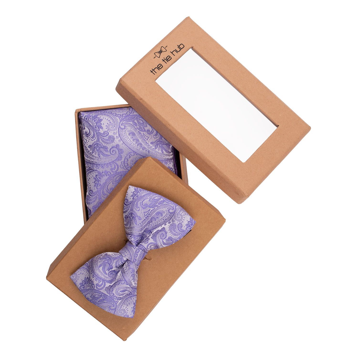 Paisley Purple Microfiber Bow Tie and Pocket Square Gift Set for Men