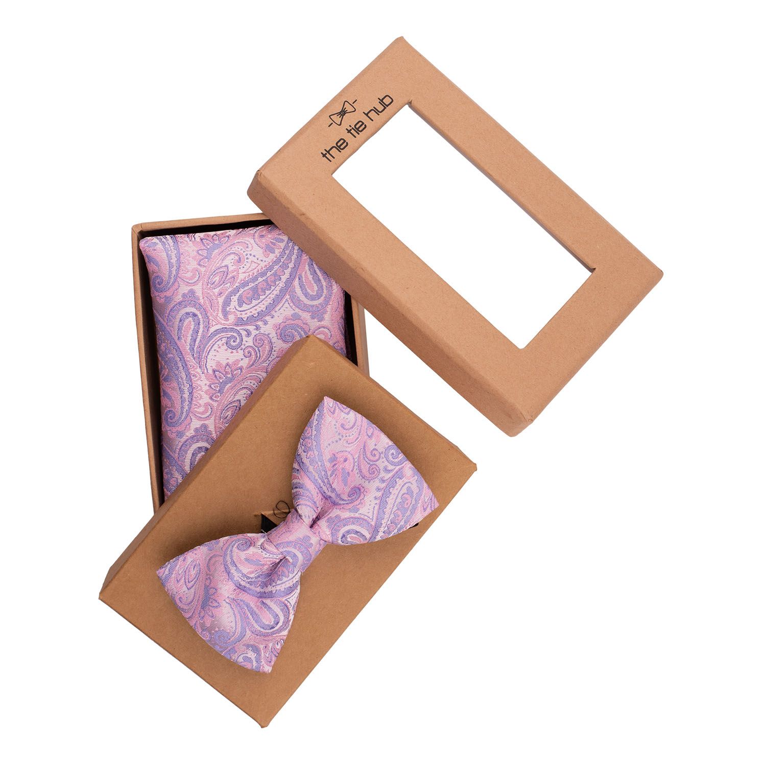 Paisley Pink Microfiber Bow Tie and Pocket Square Gift Set for Men