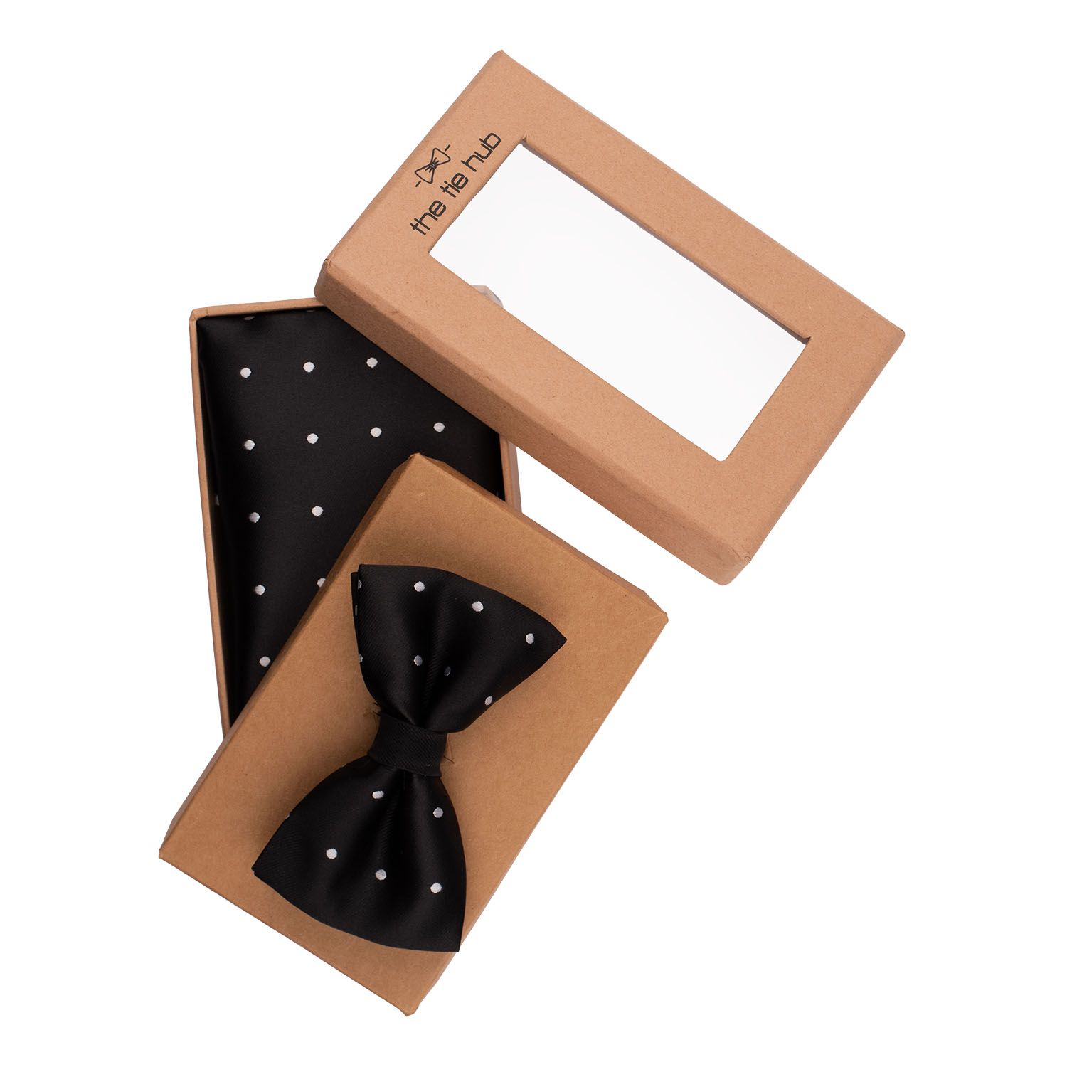 Revolve Black Polka Bow Tie and Pocket Square Gift Set for Men