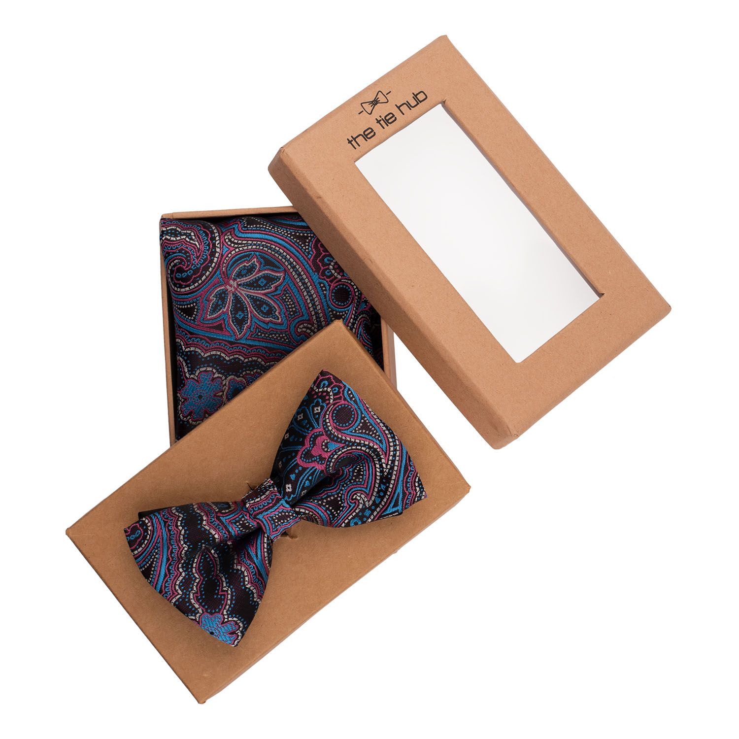 Empire Purple Paisley Bow Tie and Pocket Square Gift Set for Men