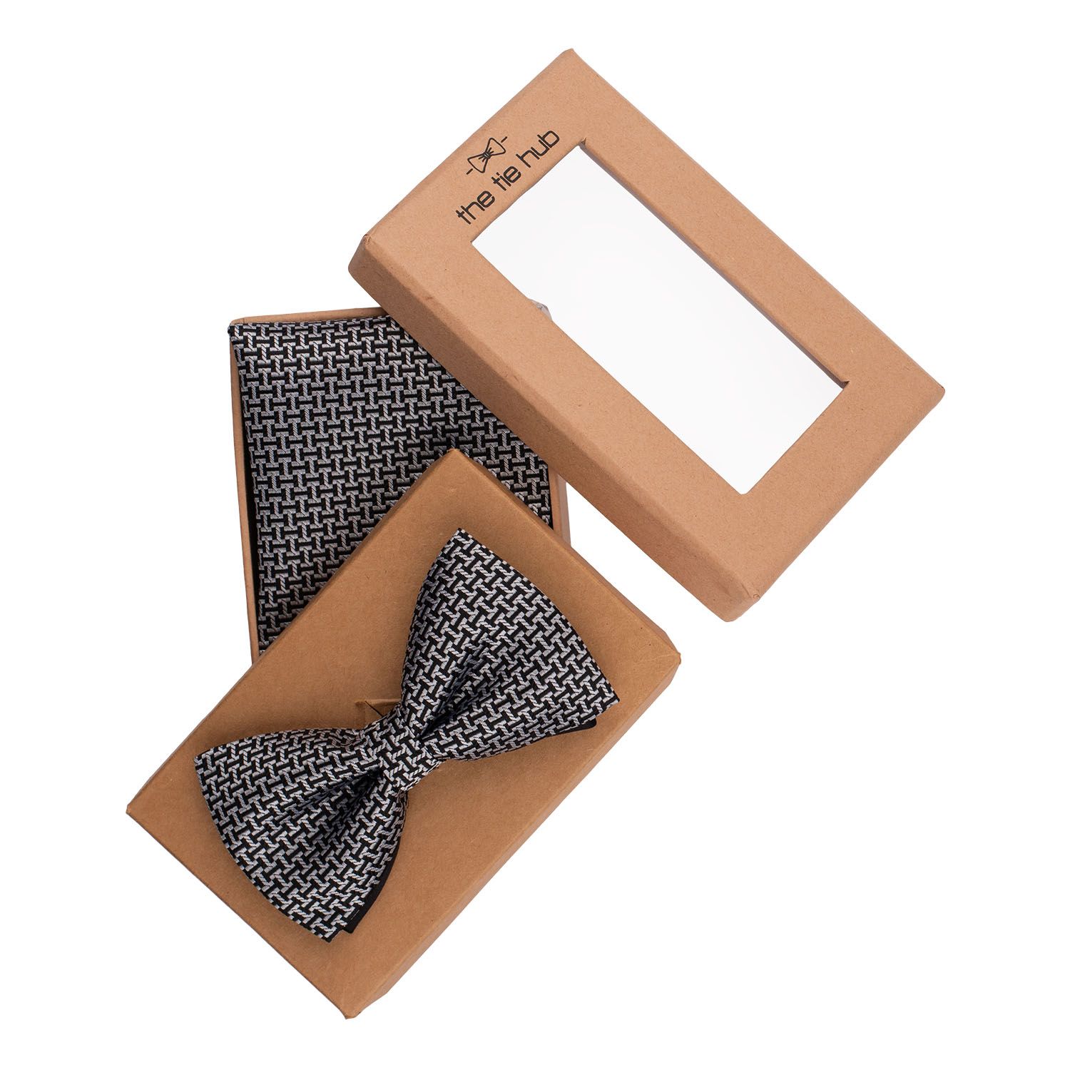 Endless Grey Geometric Bow Tie and Pocket Square Gift Set for Men