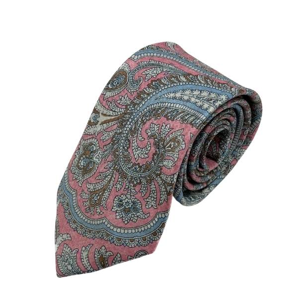 Pink and Blue Paisley Italian Silk Necktie and Pocket Square Set Gift Set for Men