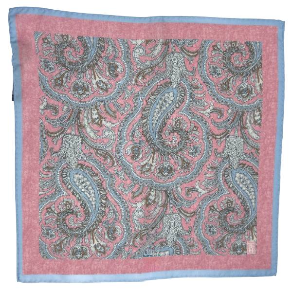 Pink and Blue Paisley Italian Silk Necktie and Pocket Square Set Gift Set for Men