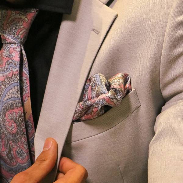 Pink and Blue Paisley Italian Silk Necktie and Pocket Square Set Gift Set for Men
