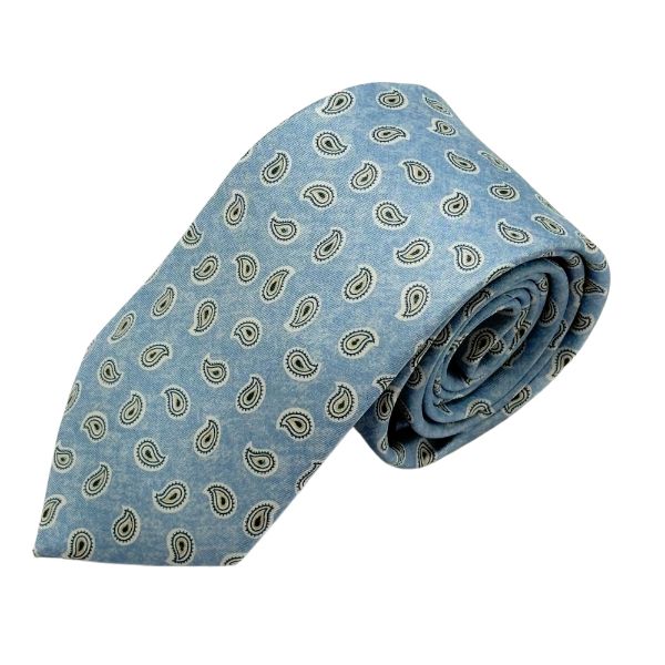 Light Blue Paisley Italian Silk Necktie and Pocket Square Set Gift Set for Men