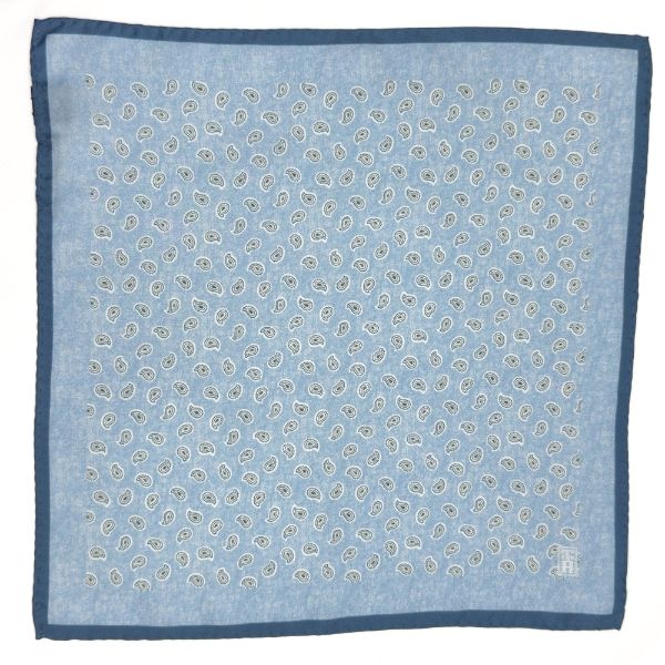 Light Blue Paisley Italian Silk Necktie and Pocket Square Set Gift Set for Men