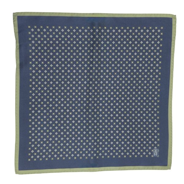 Navy Blue Geometric Italian Silk Necktie and Pocket Square Set Gift Set for Men