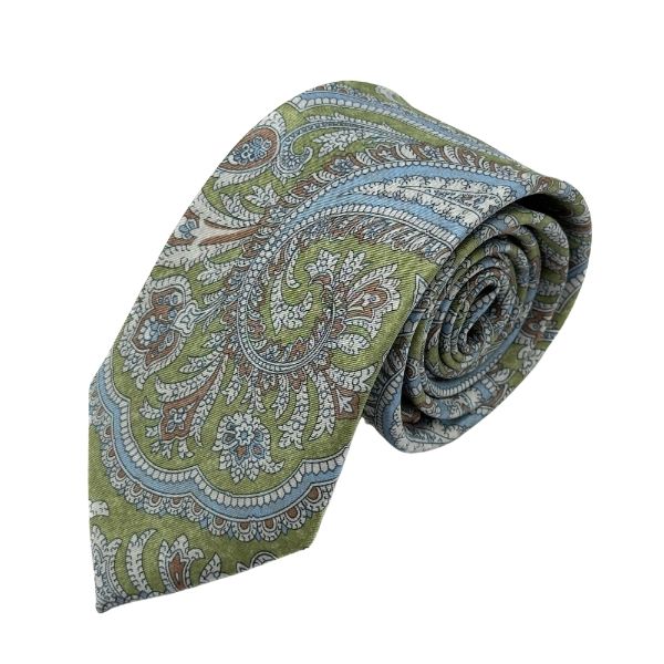 Green and Blue Paisley Italian Silk Necktie and Pocket Square Set Gift Set for Men
