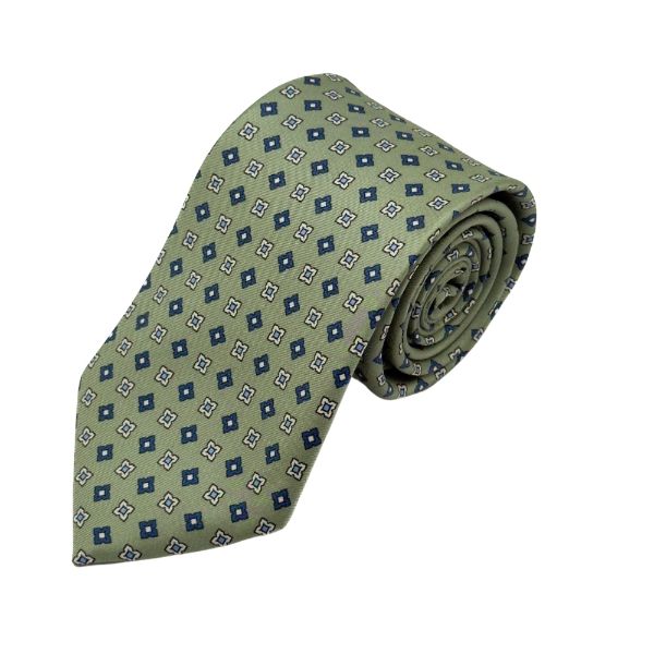 Sage Green Geometric Italian Silk Necktie and Pocket Square Set Gift Set for Men