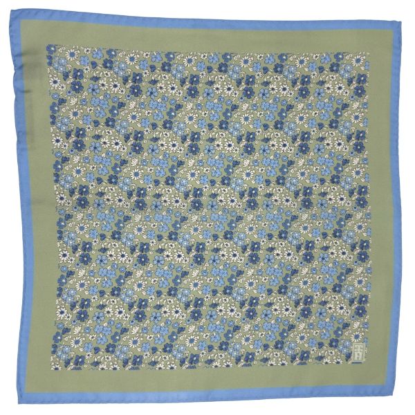 Green Floral Print Italian Silk Necktie and Pocket Square Set Gift Set for Men
