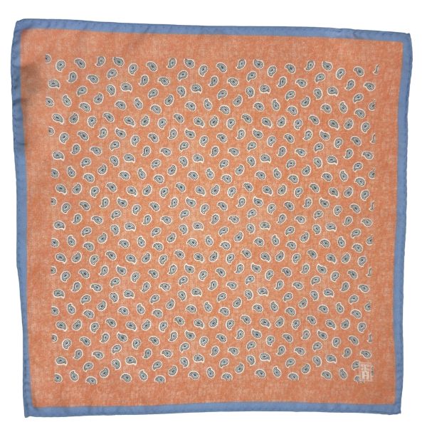 Orange Paisley Italian Silk Necktie and Pocket Square Set Gift Set for Men