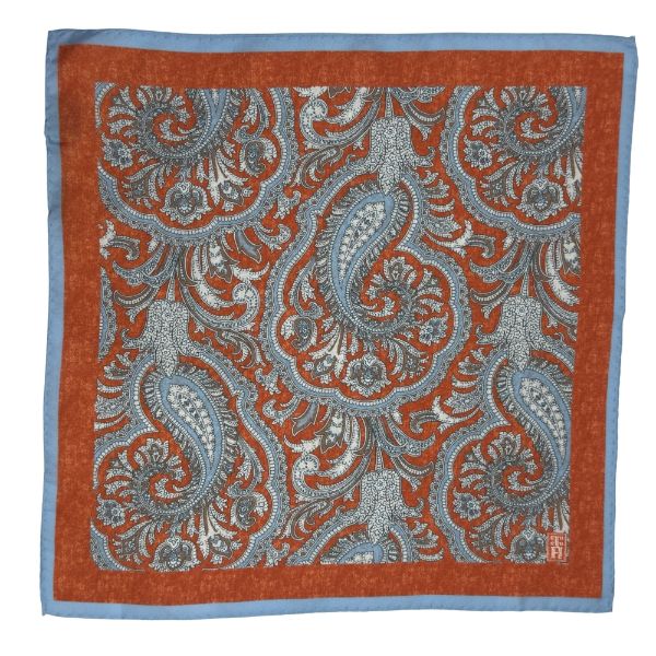 Orange Floral Print Italian Silk Necktie and Pocket Square Set Gift Set for Men