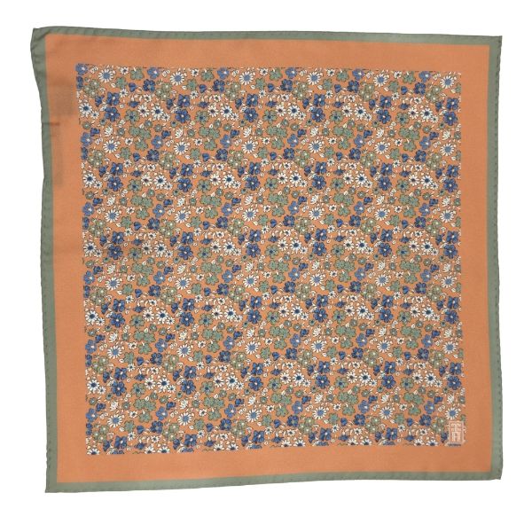 Orange Floral Print Italian Silk Necktie and Pocket Square Set Gift Set for Men