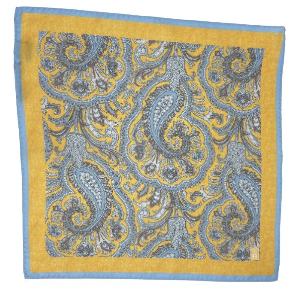 Yellow Paisley Italian Silk Necktie and Pocket Square Set Gift Set for Men