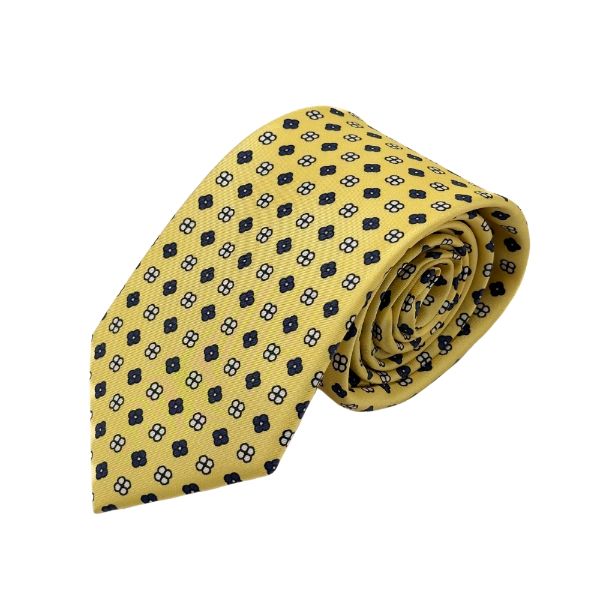 Yellow Geometric Italian Silk Necktie and Pocket Square Set Gift Set for Men