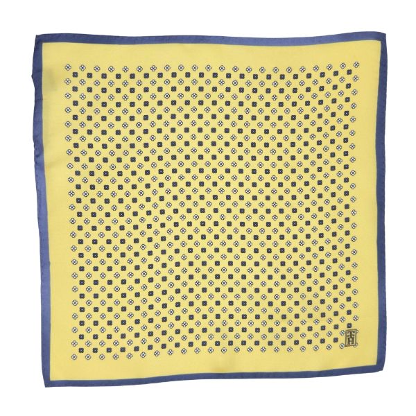 Yellow Geometric Italian Silk Necktie and Pocket Square Set Gift Set for Men
