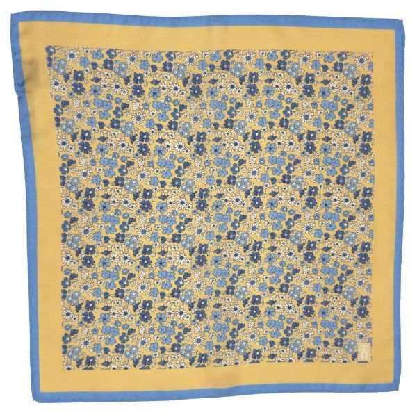 Yellow Floral Print Italian Silk Necktie and Pocket Square Set Gift Set for Men