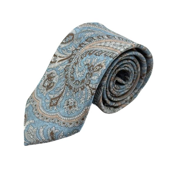 Light Blue Paisley Italian Silk Necktie and Pocket Square Set Gift Set for Men