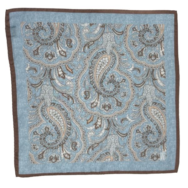 Light Blue Paisley Italian Silk Necktie and Pocket Square Set Gift Set for Men