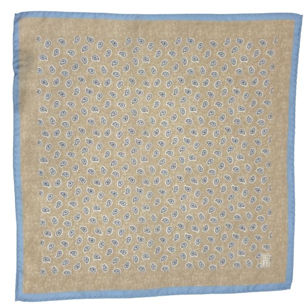Beige Paisley Italian Silk Necktie and Pocket Square Set Gift Set for Men