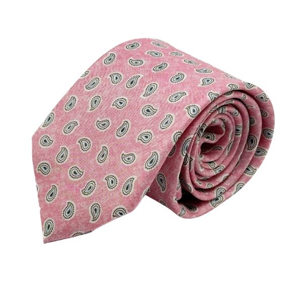 Pink Paisley Italian Silk Necktie and Pocket Square Set Gift Set for Men