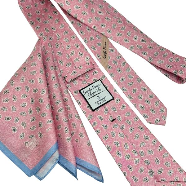 Pink Paisley Italian Silk Necktie and Pocket Square Set Gift Set for Men