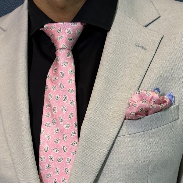 Pink Paisley Italian Silk Necktie and Pocket Square Set Gift Set for Men