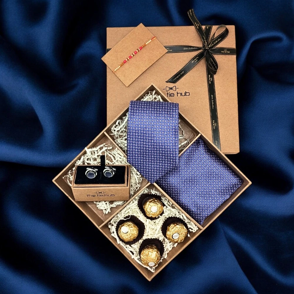 Blue Polka Microfiber Gift Set with Chocolate for Men
