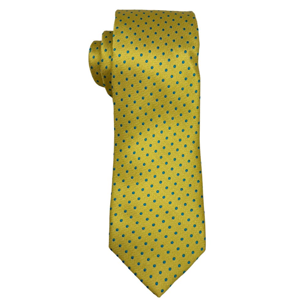 Yellow with Blue Polka Microfiber Necktie and Pocket Square Gift Set for Men