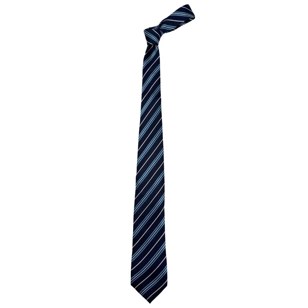 Navy Blue with White and Blue Striped Microfiber Necktie and Pocket Square Gift Set for Men