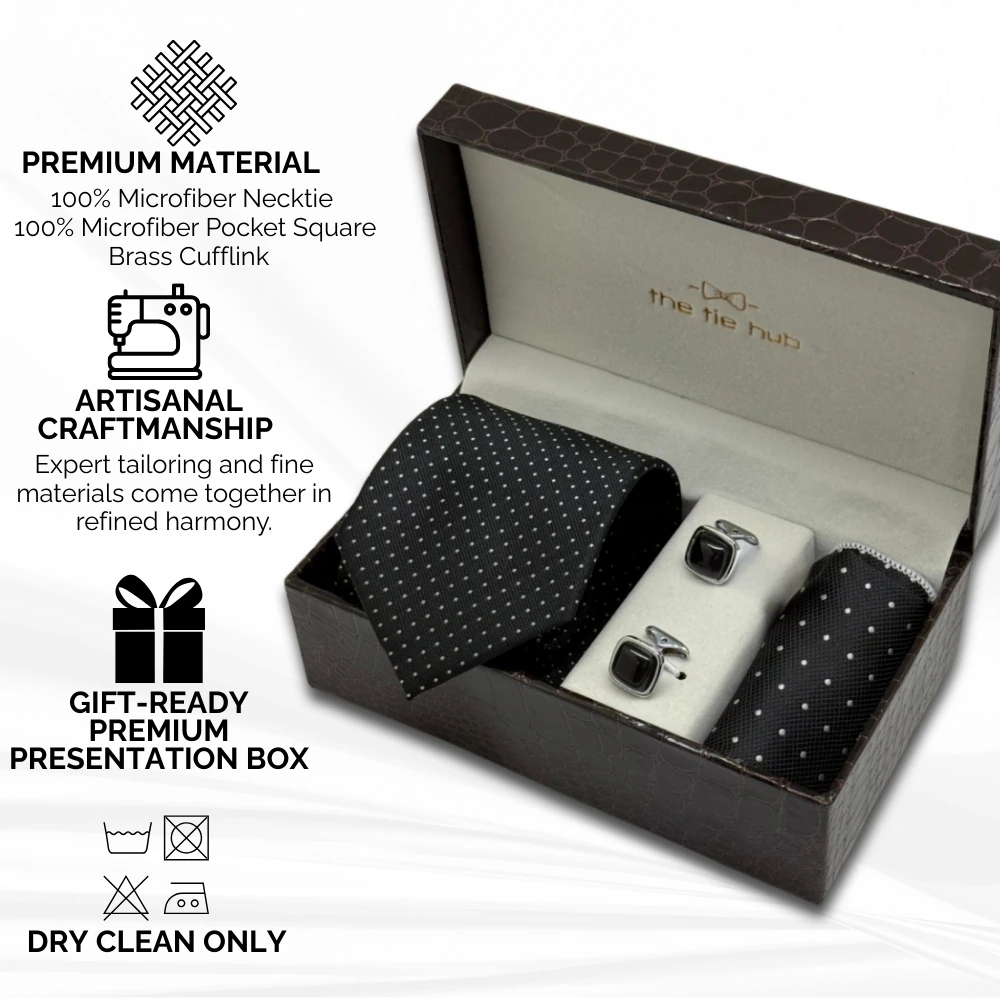 Necktie with Pocket Square and Cufflinks Combo Set for Men