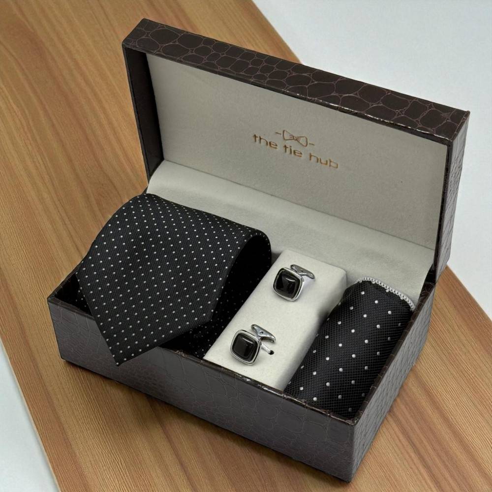 Necktie with Pocket Square and Cufflinks Combo Set for Men