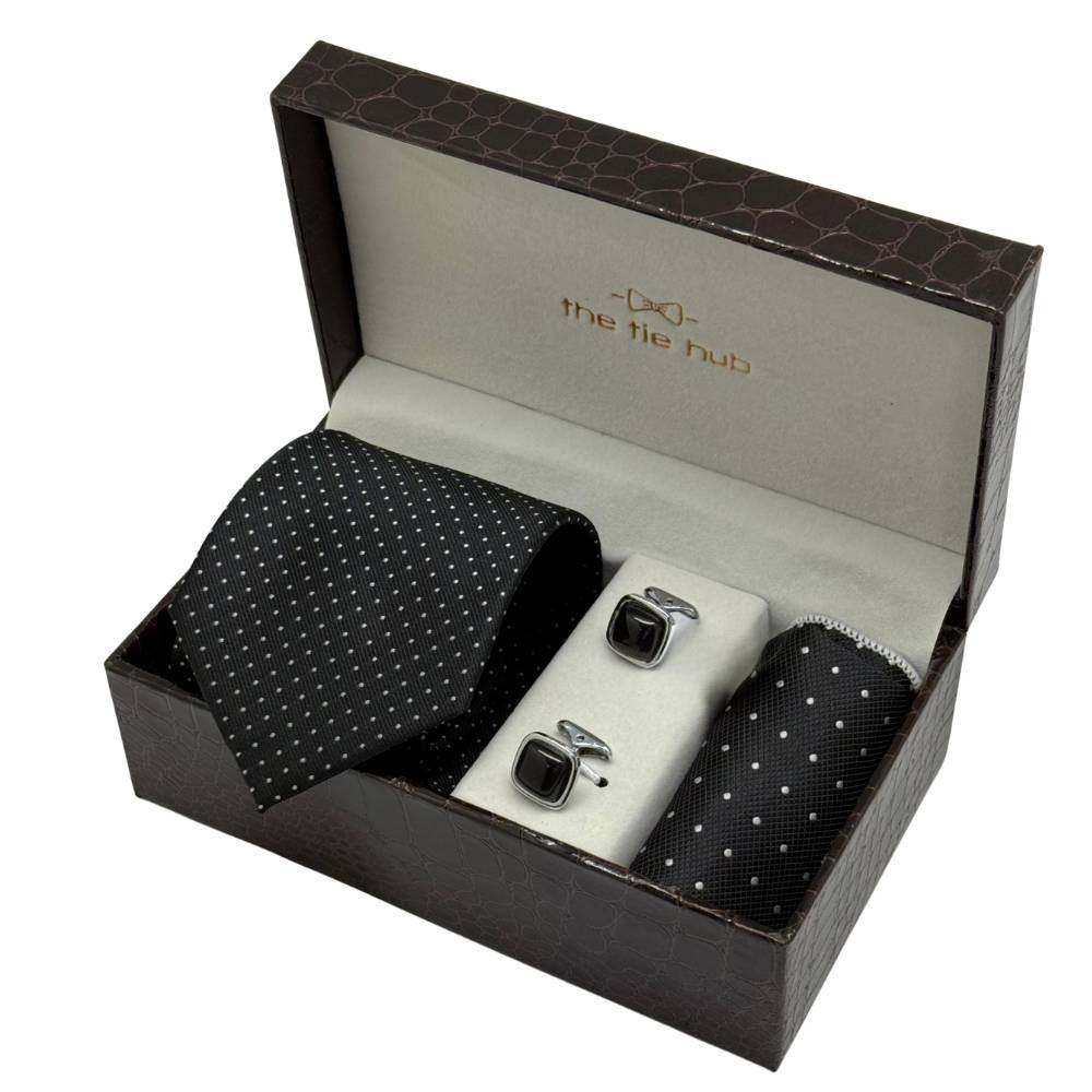 Necktie with Pocket Square and Cufflinks Combo Set for Men