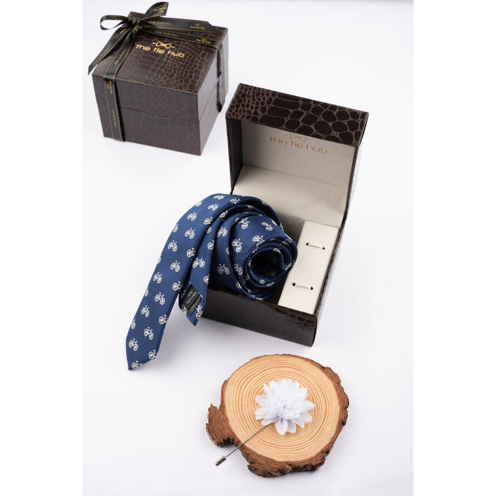 Blue Necktie with Flower Lapel Pin Combo Set for Men