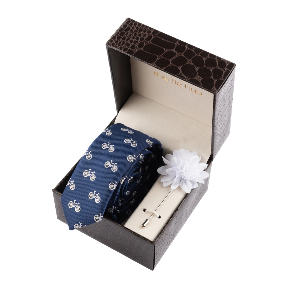 Blue Necktie with Flower Lapel Pin Combo Set for Men