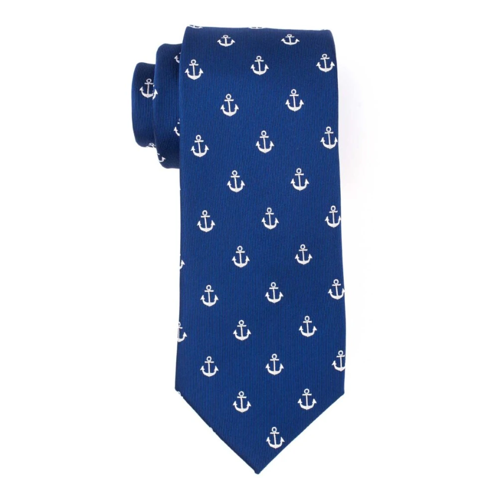 Blue Anchor Necktie with Flower Lapel Pin Combo Set for Men