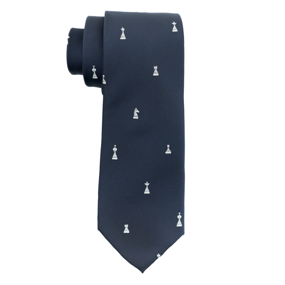 Blue Chess Necktie with Flower Lapel Pin Combo Set for Men