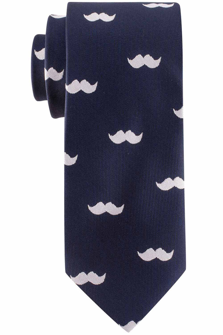Blue Moustache Necktie with Flower Lapel Pin Combo Set for Men