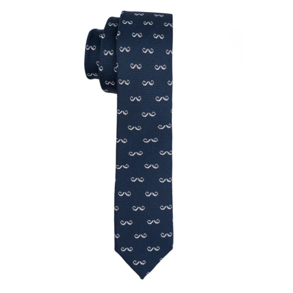 Blue Moustache Necktie with Flower Lapel Pin Combo Set for Men
