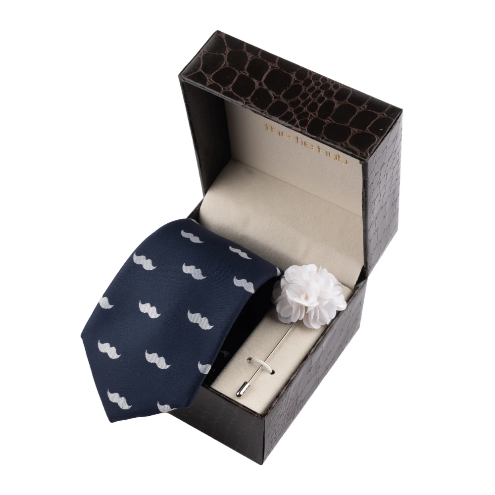 Blue Necktie with Flower Lapel Pin Combo Set for Men