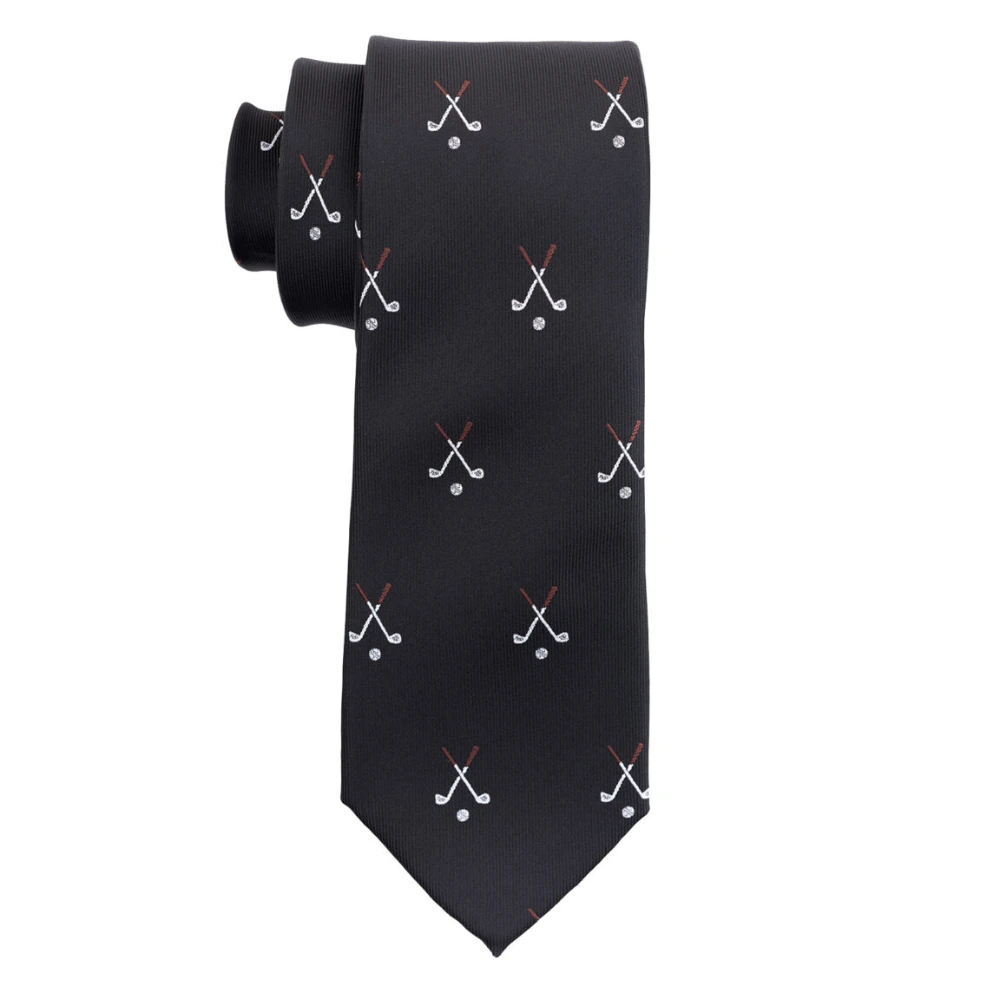 Black Golf Necktie with Flower Lapel Pin Combo Set for Men