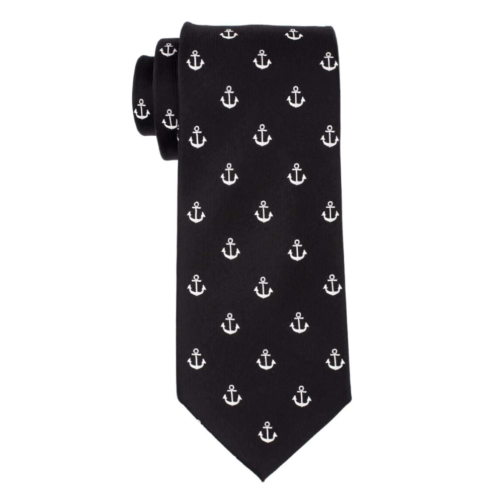 Black Anchor Necktie with Flower Lapel Pin Combo Set for Men
