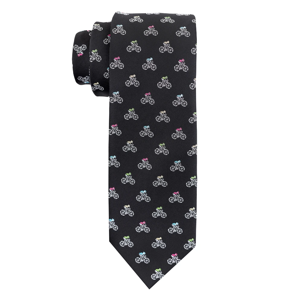 Black Bicycle Necktie with Flower Lapel Pin Combo Set for Men