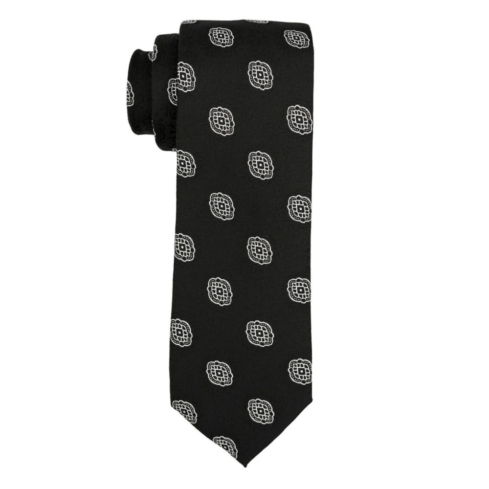 Black Delisa Necktie with Flower Lapel Pin Combo Set for Men