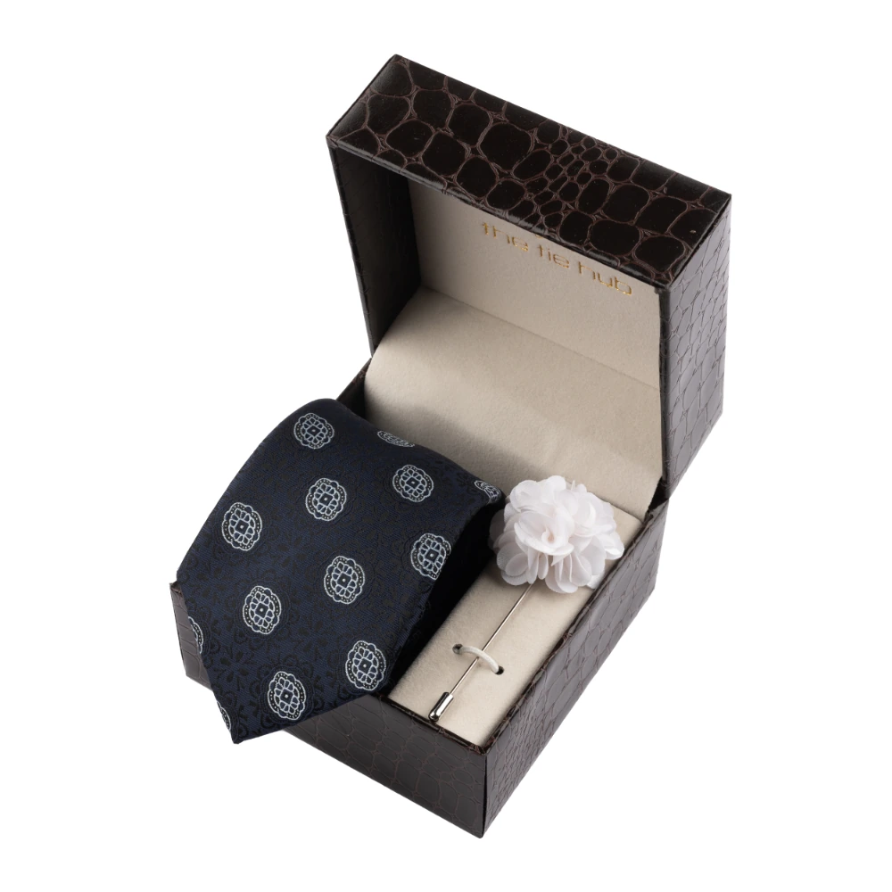 Blue Delisa Necktie with Flower Lapel Pin Combo Set for Men
