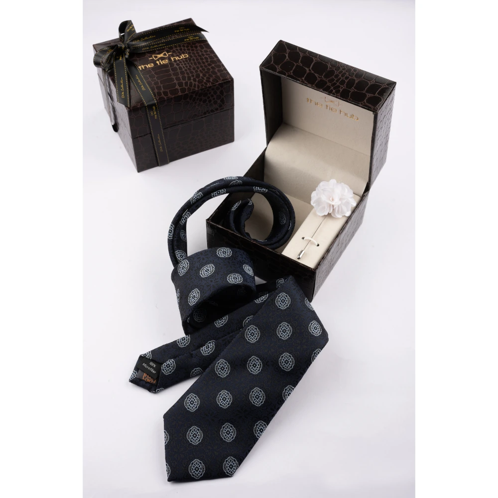 Blue Delisa Necktie with Flower Lapel Pin Combo Set for Men