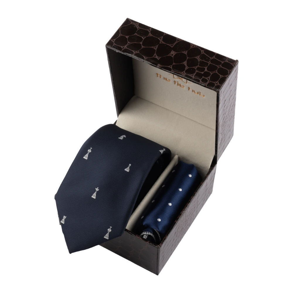 Blue Chess Necktie with Pocket Square Combo Set for Men